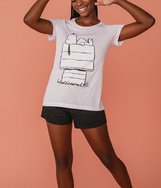 Pijama Feminino Curto Snoopy Poá (6831) :: lingerie.com.br