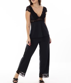 Pijama Feminino Longo com Renda D'Rend (313) Microfibra - Preto