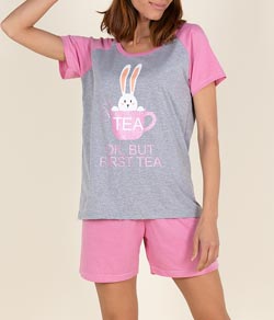 Pijama Feminino Curto Raglan Tea Desayner (2416) Algod�o