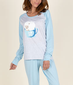 Pijama Feminino Longo Raglan Creamy Coffee Desayner (2455) Algod�o