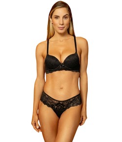 Conjunto Lingerie Fio Dental Rendado Ellan (17907) Preto
