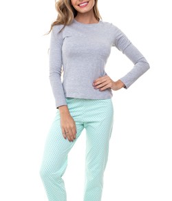 Pijama Feminino Longo Verde Poá E-Pijama Feminino By Sepie (5113/LS223) Poliviscose