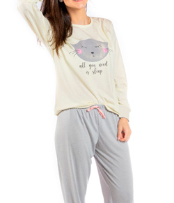 Pijama Feminino Longo Gatinho Entre Sonhos (1150)