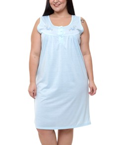 Camisola Plus Size Senhora Regata Bordada Gislal (14106) Poliviscose - Azul