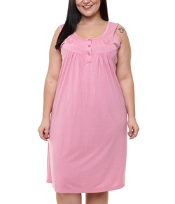 Camisola Plus Size Senhora Regata Bordada Gislal (14106) Poliviscose - Rosa
