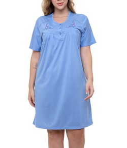 Camisola Plus Size Senhora Meia Manga Gislal (14109) Poliviscose - Azul