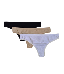 Kit 3 Calcinhas Fio Dental Hoahi Bege/Branco/Preto - Algodão Sem Costura