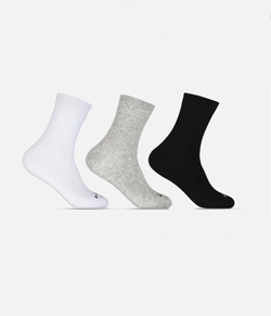 Kit 3 Meias Cano Médio Atoalhada Hoahi Branco/Preto/Cinza - Algodão