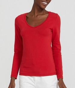 Camiseta Feminina Manga Longa Gola V Algodão/Cotton Hering