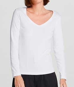 Camiseta Feminina Manga Longa Algodão/Cotton Hering - Gola V