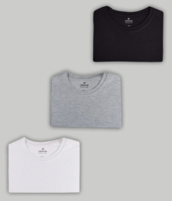 Kit Com 3 Camisetas Femininas Básicas Hering Algodão - Branco/ Preto/ Mescla Claro