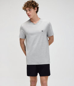 Pijama Masculino Curto Liso Hering Algodão - Cinza Mescla