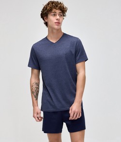 Pijama Masculino Curto Liso Hering Algodão - Azul Mescla