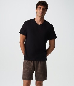 Pijama Masculino Curto Xadrez Hering 100% Algodão - Preto