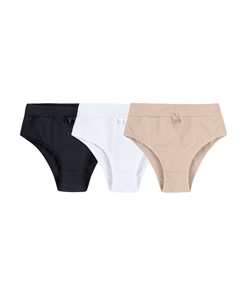 Kit 3 Calcinhas Cotton/Algod�o Cavadas Hering Preta/Branca/Bege