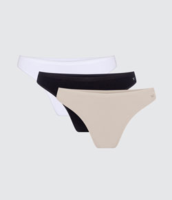 Kit 3 Calcinhas Tanga Algodão Hering - Branco/Preto/Bege
