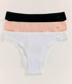 Kit 3 Calcinhas Cotton/Algod�o Hering - Branco/Preto/Rosa