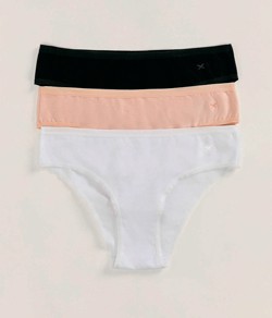 Kit 3 Calcinhas Hering Cotton/Algod�o - Branco/Preto/Rosa