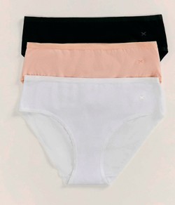 Kit 3 Calcinhas Caleçon Cotton/Algodão Hering - Branco/Preto/Rosa