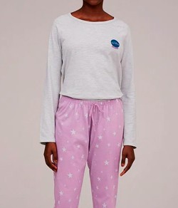 Pijama Feminino Longo 100% Algodão Estrelas Hering
