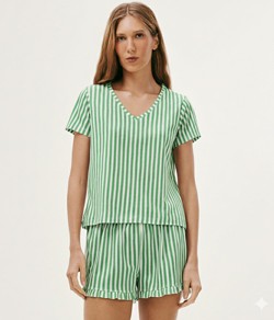 Pijama Feminino Curto Listrado Hering - 100% Algodão