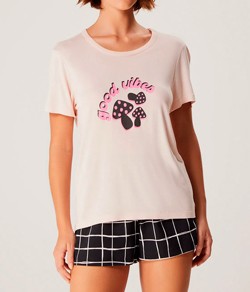 Pijama Feminino Curto Xadrez Hering Viscose/Algodão