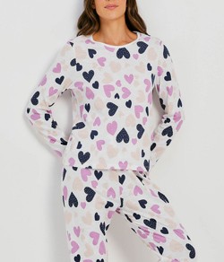 Pijama Feminino Longo Corações Hering - 100% Algodão