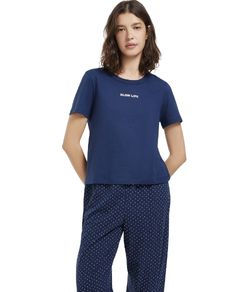 Pijama Feminino Longo Po� Hering - 100% Algod�o - Azul Marinho