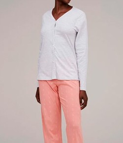 Pijama Feminino Longo Aberto Algodão Folhas Hering