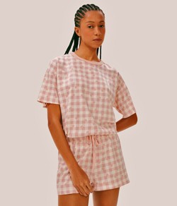 Pijama Feminino Curto Oversized Hering 100% Algodão - Rosa Claro