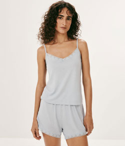 Pijama Feminino Curto com Renda Hering 100% Viscose - Azul Claro