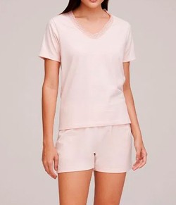 Pijama Feminino Curto Algodão com Renda Hering