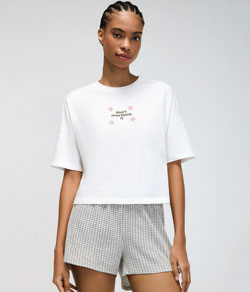 Pijama Feminino Curto Xadrez Hering Algodão - Branco