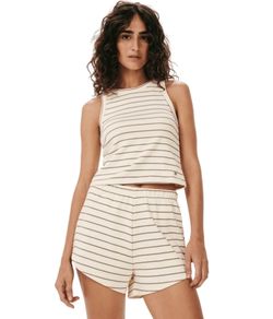 Pijama Feminino Curto Regata Ribana Listrada Hering - Bege
