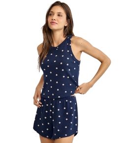 Pijama Feminino Curto Regata Ribana Algodão Hering - Azul Escuro