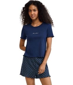 Pijama Feminino Curto Frufru Hering - Azul Escuro