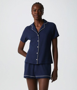 Pijama Americano Feminino Curto Hering 100% Algod�o - Azul