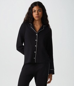 Pijama Americano Feminino Longo Hering 100% Algodão - Preto
