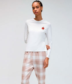 Pijama Feminino Jogger Xadrez Hering - Bege Claro