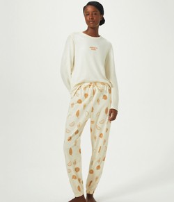 Pijama Feminino Longo Estampado Hering Amarelo - 100% Algod�o
