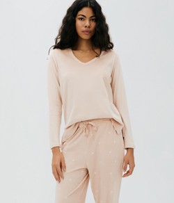 Pijama Feminino Longo Plush Estampado Hering - Bege
