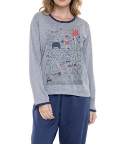 Pijama Feminino Longo Gatinhos Kafá (304)