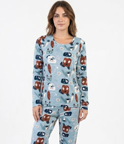 Pijama Feminino Longo Suede Cachorrinhos Kanto dos Sonhos (9200)