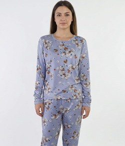 Pijama Feminino Longo Suede Floral Kanto dos Sonhos (9200)