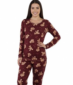 Pijama Feminino Longo Suede Ursinho Kanto dos Sonhos (9200)