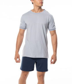 Pijama Curto Masculino 100% Algodão KPR (173003/73003) Cinza Claro/Marinho