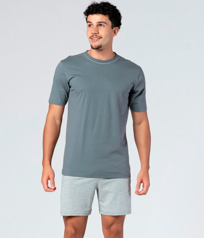 Pijama Curto Masculino 100% Algodão KPR (173003/73003) Chumbo/Mescla