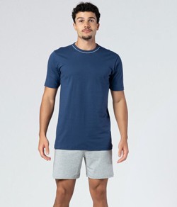 Pijama Curto Masculino 100% Algodão KPR (173003/73003) Marinho/Mescla