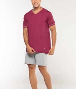 Pijama Masculino Curto KPR (173004/73004) 100% Algodão - Bordô/Mescla