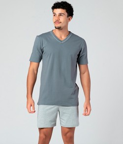 Pijama Curto Masculino KPR (173004) 100% Algodão - Chumbo/Mescla